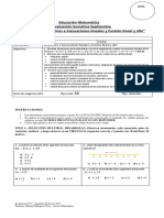 Prueba Octavo Mate Unidad 3 Ecuaciones Lineales y Funcion Colegio Da Vinci para Imprimir