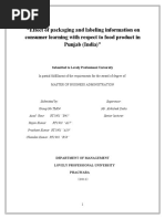 Project Report On Effect of Packaging and Labeling Information On Consumer Learning With Respect To Food Product in Punjab