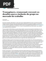 Transgênero, Transexual, Travesti - Os Desafios para A Inclusão Do Grupo No Mercado de Trabalho