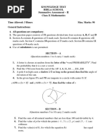 Knowledge Test Birla School Summative Assessment - II Class-X Mathematics