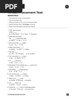 Written Placement Test Question Sheet