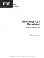 Datasheet Allwinner A33: Quad Core Tablet Processor