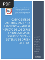 Coeficiente de Amortiguamiento, Frecuencia Natural y Efecto de Los Ceros en Un Sistemas de Segundo Orden y en Sistemas de Orden Superior