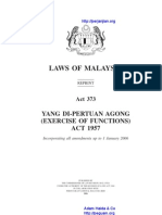 Act 373 Yang Di Pertuan Agong Exercise of Functions Act 1957