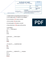 Avaliação de Inglês: Aluno #Turma Professor Data Valor Prova Orientações Conteúdos