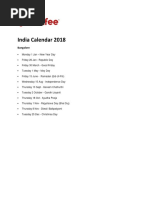 India Calendar 2018: Bangalore