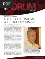 Shift To Federalism: A Lethal Experiment: Hon. Hilario G. Davide JR