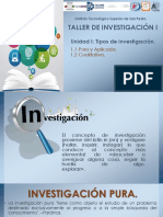 TALLER de INV I - 1.1 Investigación Pura y Aplicada. 1.2 Cualitativa.