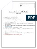 Reading and Writing Homework One Guidelines Instructions: Work Grade Grammar 5% English Level 5%