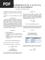 Análisis de Resistencia DC y Ca en Linea de Transmisión