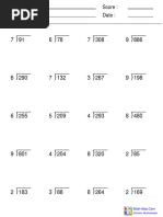 Name: Teacher: Date: Score:: Division Worksheets