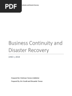 Business Continuity and Disaster Recovery: JUNE 1, 2018