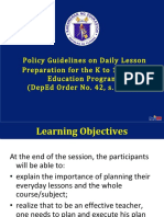 Policy Guidelines On Daily Lesson Preparation For The K To 12 Basic Education Program (Deped Order No. 42, S. 2016)