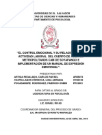 El Control Emocional y Su Relación Con La Actividad Laboral Del Cuerpo de Agentes Metropolitanos Cam de Soyapango e Implementación de Un Manual de Expresión Emocional