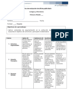 Rúbrica de Evaluación de Afiche Publicitario 1° Medio