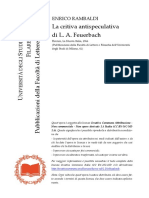 La Critica Antispeculativa Di Feuerbach - Rambaldi