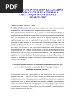 Aspectos Que Influyen en La Capacidad de Producción de Una Empresa y Aspectos Que Influyen en La Localización