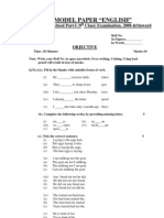 Model Paper "English": Secondary School Part-I (9 Class) Examination, 2008 &onward