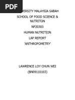 University Malaysia Sabah School of Food Science & Nutriton NP20303 Human Nutrition Lap Report Anthropometry'