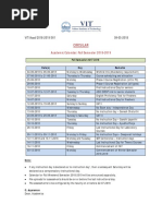 Circular: Academic Calendar: Fall Semester 2018-2019