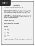 SQL Queries: 1.to Implement Various DDL, DML, DCL Commands in SQL