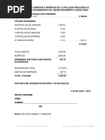 Liquidacion de Egresos e Ingresos de La Pollada Realizada El Día 15 de Julio en Beneficio Del Negro Rigoberto Ojeda Cruz