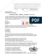 Avaliação Global II Unidade - 7 An0 - Ciências 2018