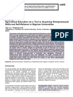 Agricultural Education As A Tool To Acquiring Entrepreneurial Skills and Self-Reliance in Nigerian Universities