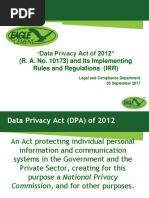 Data Privacy Act of 2012" (R. A. No. 10173) and Its Implementing Rules and Regulations (IRR)