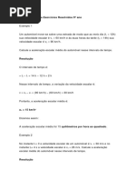 Aceleração Média Exercícios Resolvidos 9º