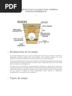 Características de Las Zanjas para Tuberías Plásticas Enterradas