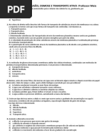 Exercícios de Difusão, Osmose e Transporte Ativo