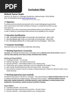 Curriculum Vitae: Mukesh Kumar Gupta