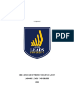 Assignment: Department of Mass Communication Lahore Leads University 2018