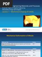 ENMAT101A Engineering Materials and Processes: Lecture 7 - Mechanical Shaping of Metals