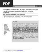 Formulation and Evaluation of Langsat Lansium Domesticum Corr Peel Ethanol Extracts Lotion As Anti Mosquito Repellent