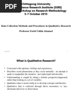 Chittagong University Social Science Research Institute (SSRI) Training Workshop On Research Methodology 5-7 October 2015