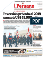 Inversión Privada Al 2019 Sumará US$ 18,500 MLLNS.: Crecería 5.5% Este Año Y 6.5% El Próximo