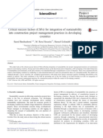 Critical Success Factors (CSFS) For Integration of Sustainability Into Construction Project Management Practices in Developing Countries