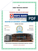 "Finanacial Analysis of HDFC Bank ": Master of Business Administration