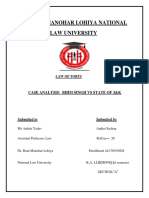 Law of Torts - Bhim Singh v. State of Jammu& Kashmir