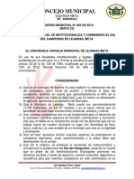 Acuerdo # 005 Por Medio Del Cual Se Institucionaliza y Conmemora El Dia Del Campesino de Lejanias, Meta.