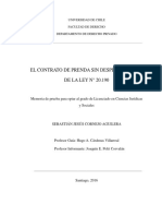 El Contrato de Prenda Sin Desplazamiento de La Ley No. 20.190