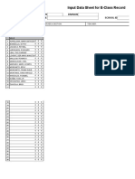 Input Data Sheet For E-Class Record: Region Division School Name School Id