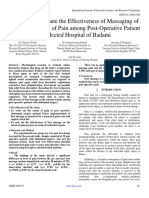 A Study To Evaluate The Effectiveness of Massaging of Foot On The Level of Pain Among Post-Operative Patient at Selected Hospital of Badami