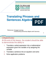 Lesson 7 - Translating Phrases and Sentences Algebraically