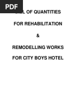 Bill of Quantities For Rehabilitation & Remodelling Works For City Boys Hotel