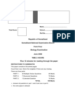 Biology Exam Paper Form Four Somaliland 2009