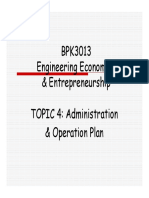 BPK3013 Engineering Economics & Entrepreneurship TOPIC 4: Administration & Operation Plan