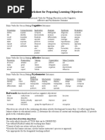 Verb Worksheet For Preparing Learning Objectives